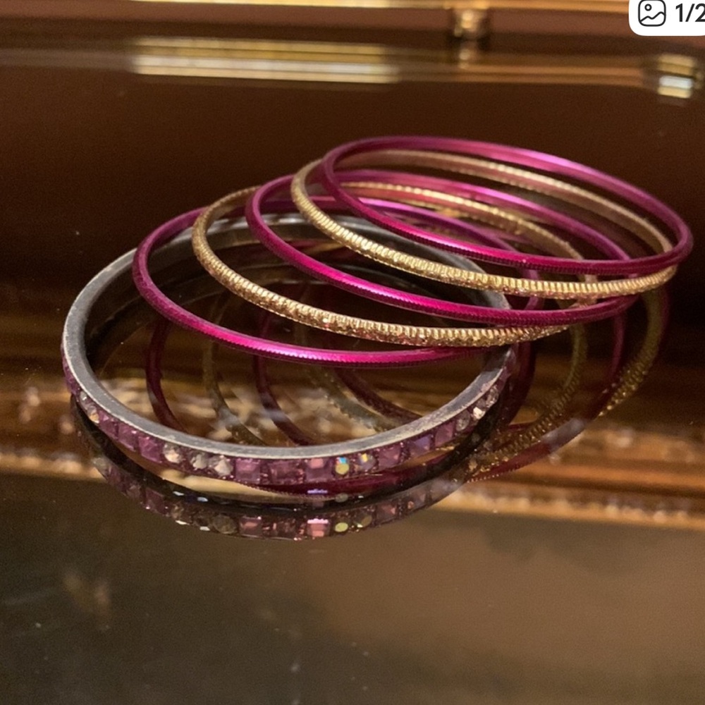 Pink and Gold Bangle Bracelet Set